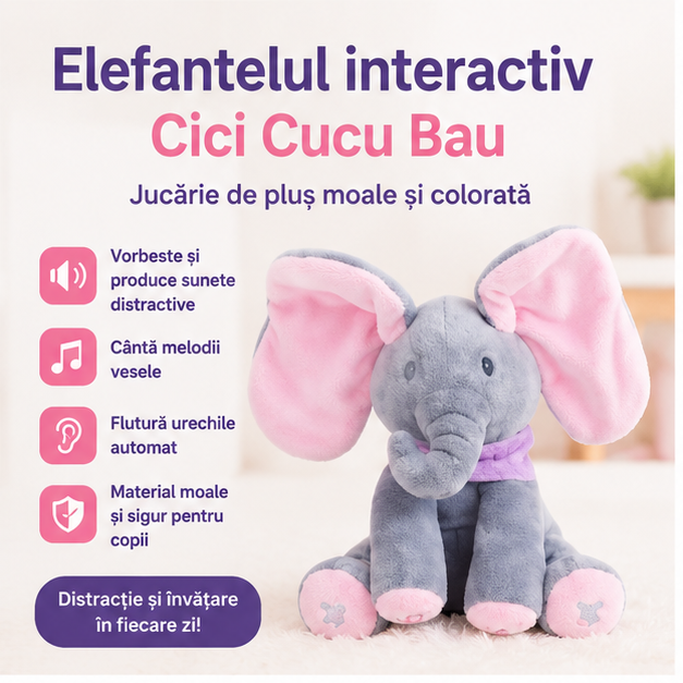 Elefant Interactiv Cici Cucu Bau - Jucarie de Plus