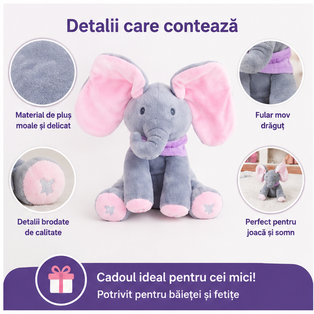Elefant Interactiv Cici Cucu Bau - Jucarie de Plus