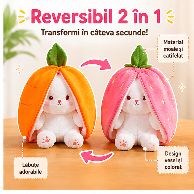 Iepuras din Plus Reversibil Happy Bunny 40 cm