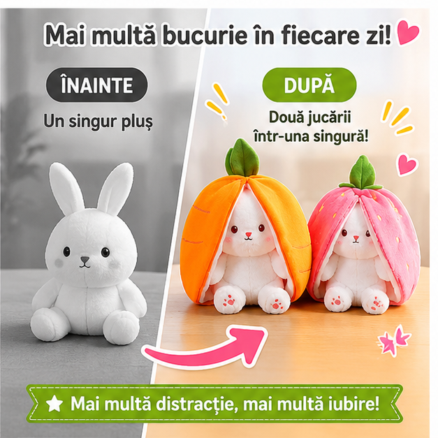 Iepuras din Plus Reversibil Happy Bunny 40 cm