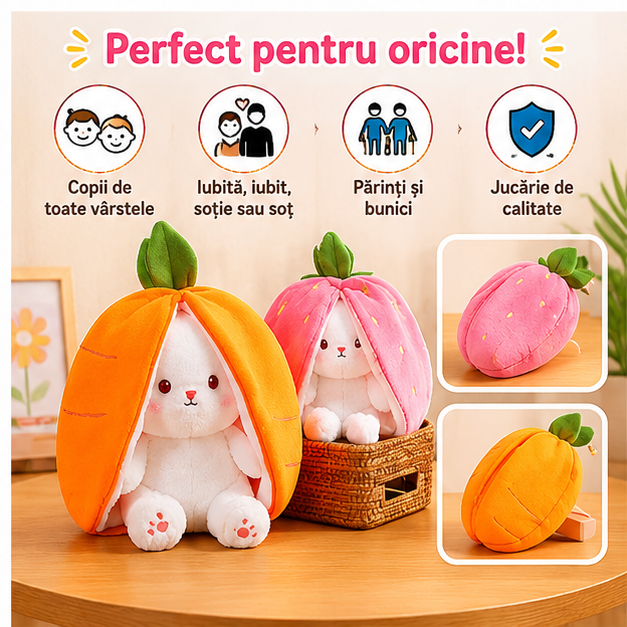 Iepuras din Plus Reversibil Happy Bunny 40 cm