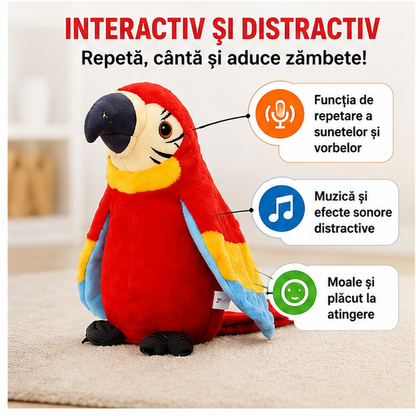 Papagal Interactiv de Pluș 20cm - Repetă Sunete, Muzică