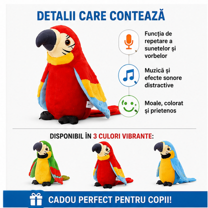 Papagal Interactiv de Pluș 20cm - Repetă Sunete, Muzică