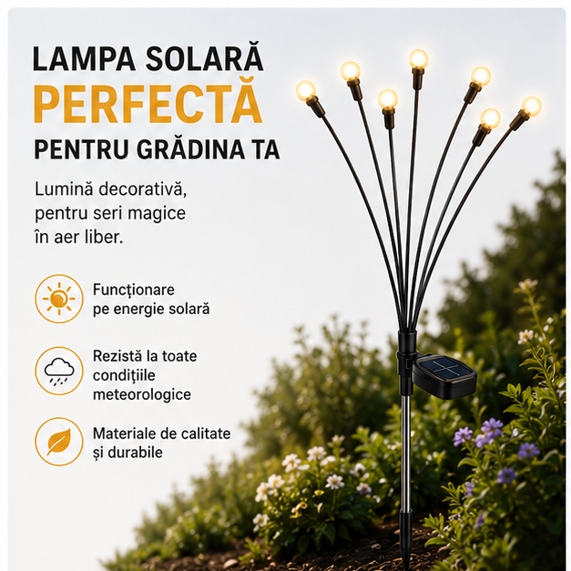 Lampa Solară cu 8 LED-uri - Decor Grădină