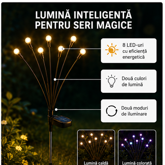 Lampa Solară cu 8 LED-uri - Decor Grădină