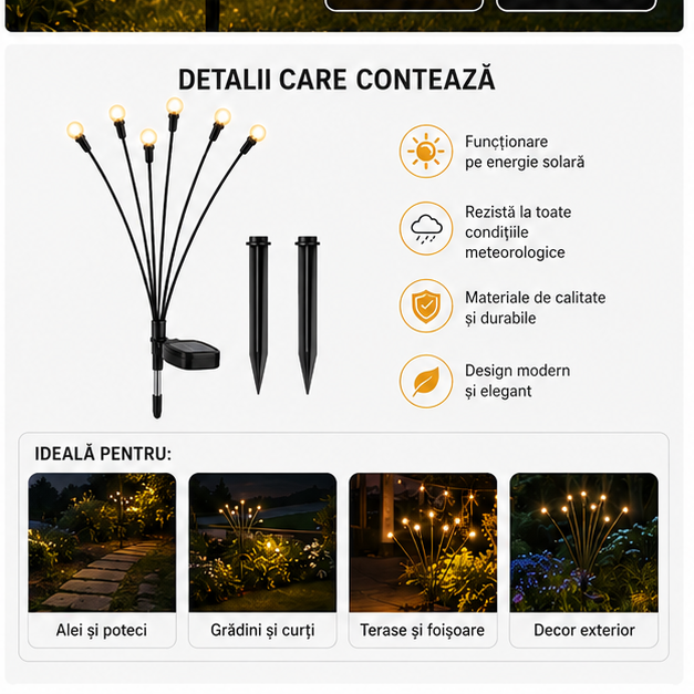 Lampa Solară cu 8 LED-uri - Decor Grădină