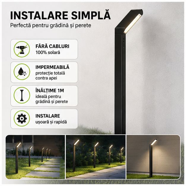 Lampa solara gradina/perete 90 LED 3 moduri 1M
