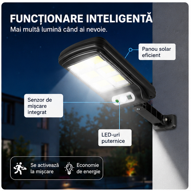 Lampa Solară Stradală LED cu Telecomandă