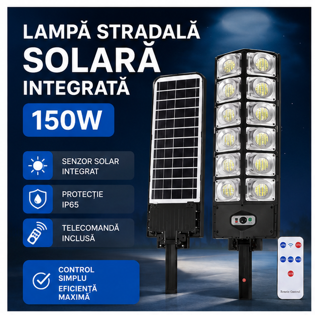 Lampa Stradala Solara Integrata cu Telecomanda 85 RON