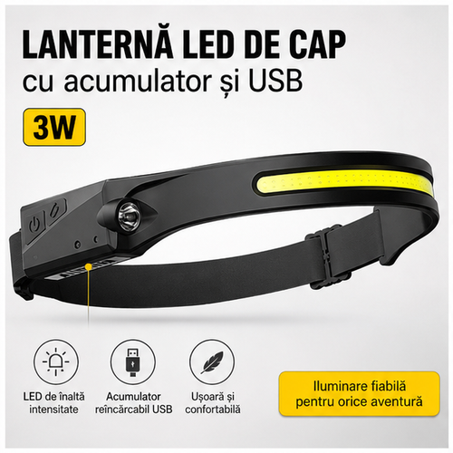 Lanternă de cap cu USB 3W