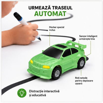 Masinuta Magica pe traseu, set marker inclus, plastic, culori vibrante, 7 modele in bax