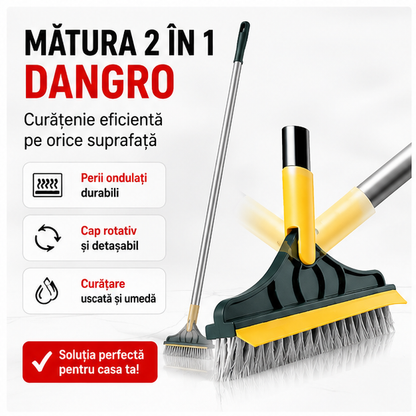 Mătura 2 în 1 cu Racleta și Cap Rotativ Detasabil