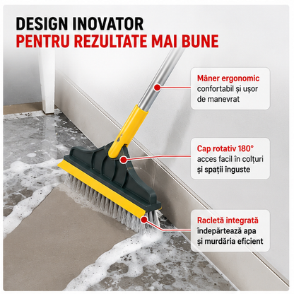 Mătura 2 în 1 cu Racleta și Cap Rotativ Detasabil