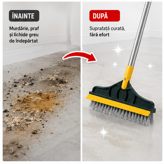Mătura 2 în 1 cu Racleta și Cap Rotativ Detasabil