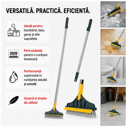 Mătura 2 în 1 cu Racleta și Cap Rotativ Detasabil