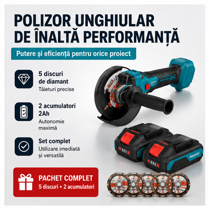 Mini Polizor 48V 2Ah - 2 Acumulatori și 5 Discuri