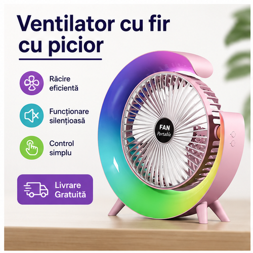 Mini Ventilator Portabil USB cu LED