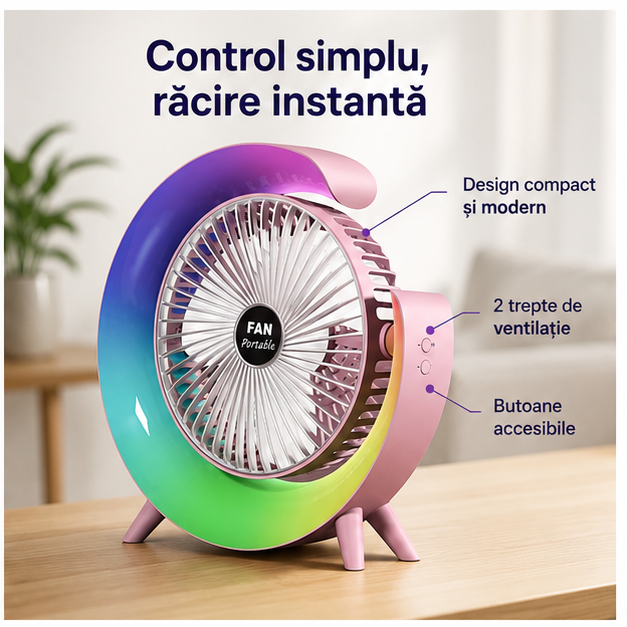 Mini Ventilator Portabil USB cu LED