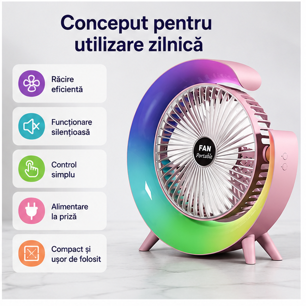 Mini Ventilator Portabil USB cu LED