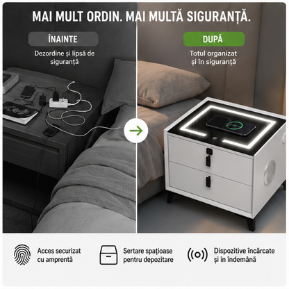 Noptiera Smart Multifunctionala 2 Sertare Amprenta LED