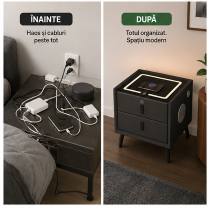 Noptiera Smart Multifunctionala cu Amprenta, LED, Bluetooth
