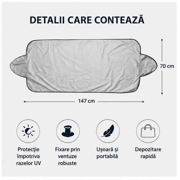 Parasolar Auto EDAR UV 147x70 cm cu Ventuze