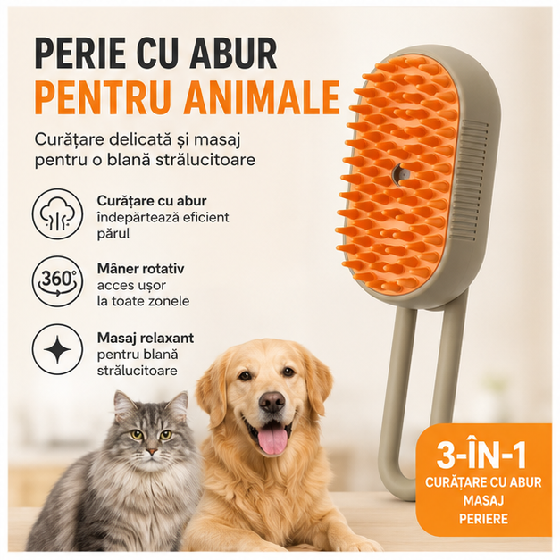 Perie cu Abur pentru Animale de Companie cu Maner Rotativ