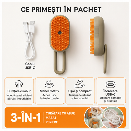 Perie cu Abur pentru Animale de Companie cu Maner Rotativ
