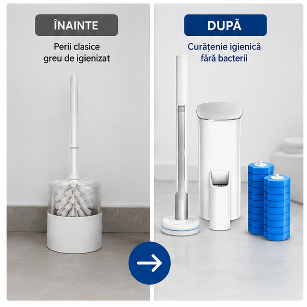 Perie curatare toaleta cu rezerve, capete de unica folosinta