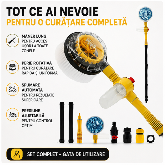 Perie Rotativă pentru Spălare Auto APF® - Mâner Lung 100cm