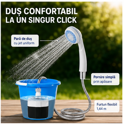 Pompa de dus de camping in aer liber cu afisaj digital+DUS de camping portabil electric, cu 6 accesorii