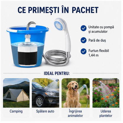 Pompa de dus de camping in aer liber cu afisaj digital+DUS de camping portabil electric, cu 6 accesorii
