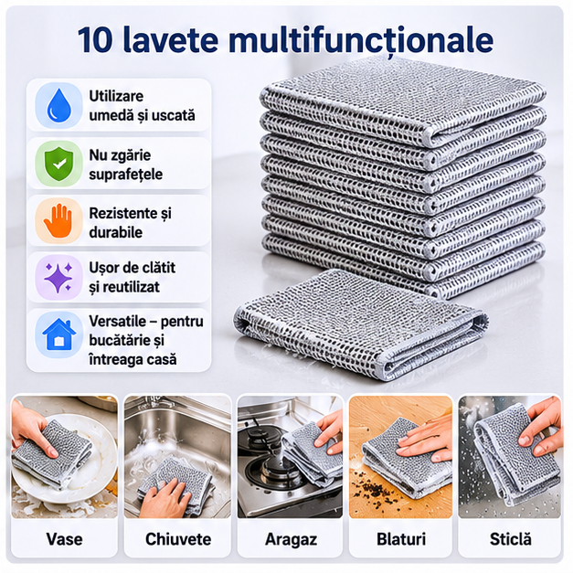 Set 10 lavete pentru vase, 20x20 cm