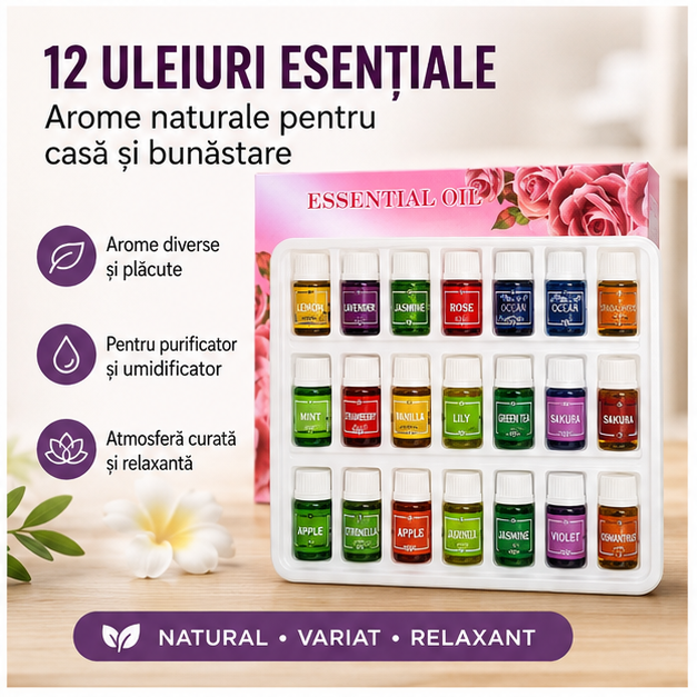 Set 12 Uleiuri Esentiale pentru Aromaterapie 3ml