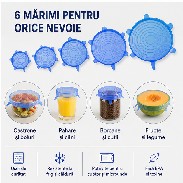 Set 6 Capace Flexibile Silicon Marimi Diferite