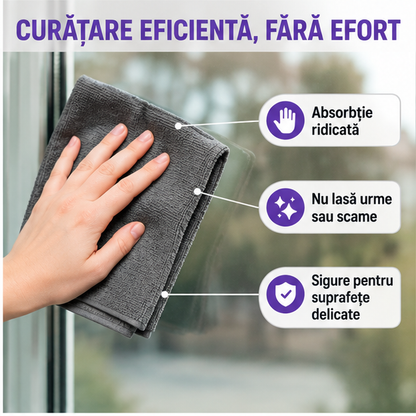 Set de 5 lavete pentru curatare fara urme, zgarieturi sau scame, multifunctionala, pentru geamuri, bucatarie, baie, masina. Material din microfibra 30x30cm, culoare gri