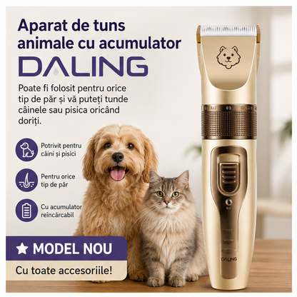 Set masina de tuns animale cu 4 accesorii de reglaj, foarfeca, pieptan, pila de unghii+cleste pentru unghii