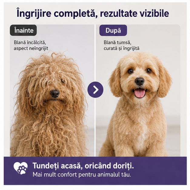 Set masina de tuns animale cu 4 accesorii de reglaj, foarfeca, pieptan, pila de unghii+cleste pentru unghii