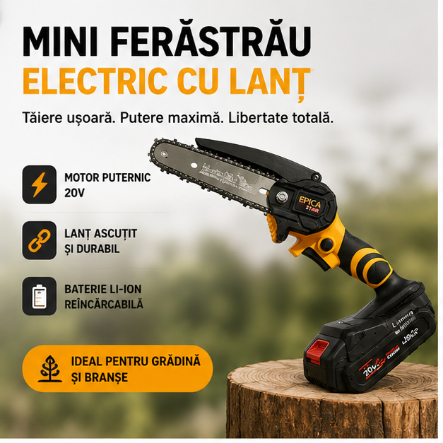 Mini ferăstrău electric cu lanț EPICA Star 20V