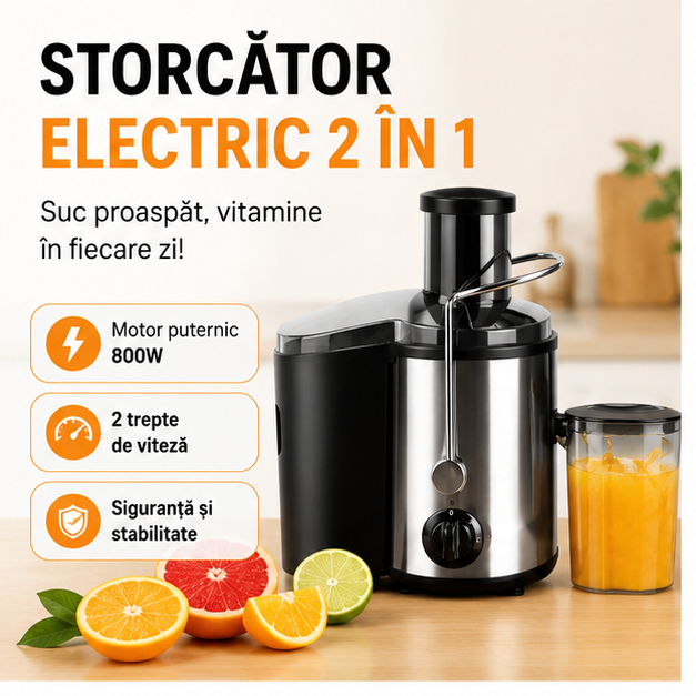 Storcator Electric 2 in 1 Fructe/Legume 800W cu 2 Recipiente