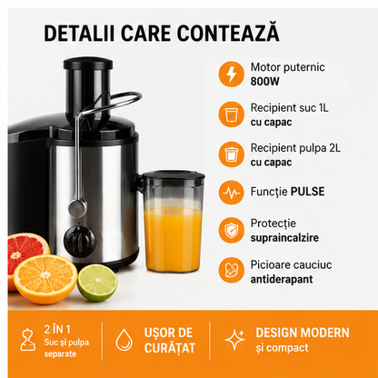 Storcator Electric 2 in 1 Fructe/Legume 800W cu 2 Recipiente
