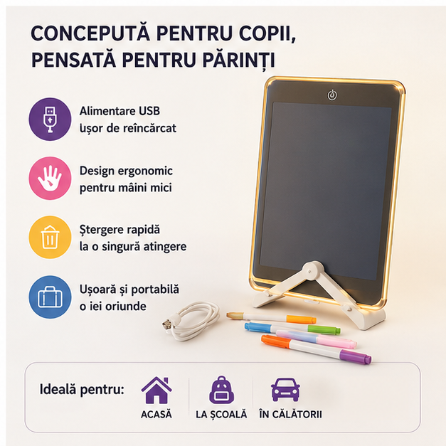 Tableta de Scris pentru Copii cu LED și USB