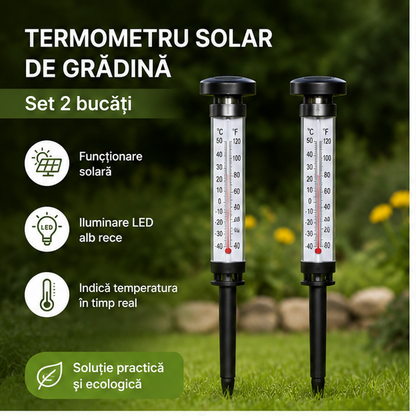 Termometru Solar de Grădină cu LED Alb Rece 2buc