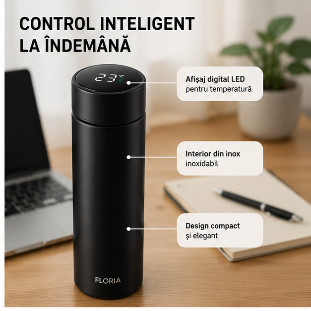 Termos Digital Inox 500ml FLORIA ZLN 0804 Negru