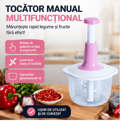 Tocător manual multifuncțional 2L pentru legume și fructe