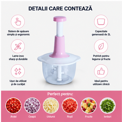 Tocător manual multifuncțional 2L pentru legume și fructe