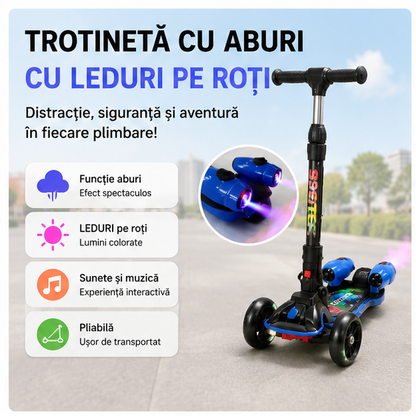 Trotineta cu Aburi, Lumini și Leduri pe Roti