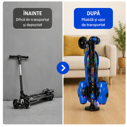 Trotineta cu Aburi, Lumini și Leduri pe Roti