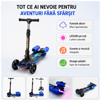 Trotineta cu Aburi, Lumini și Leduri pe Roti