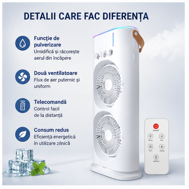 Ventilator dublu, cu iluminare RGB, racire 16 grade Celsius